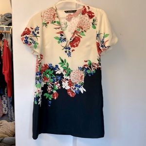 Zara navy floral shift dress silk size small